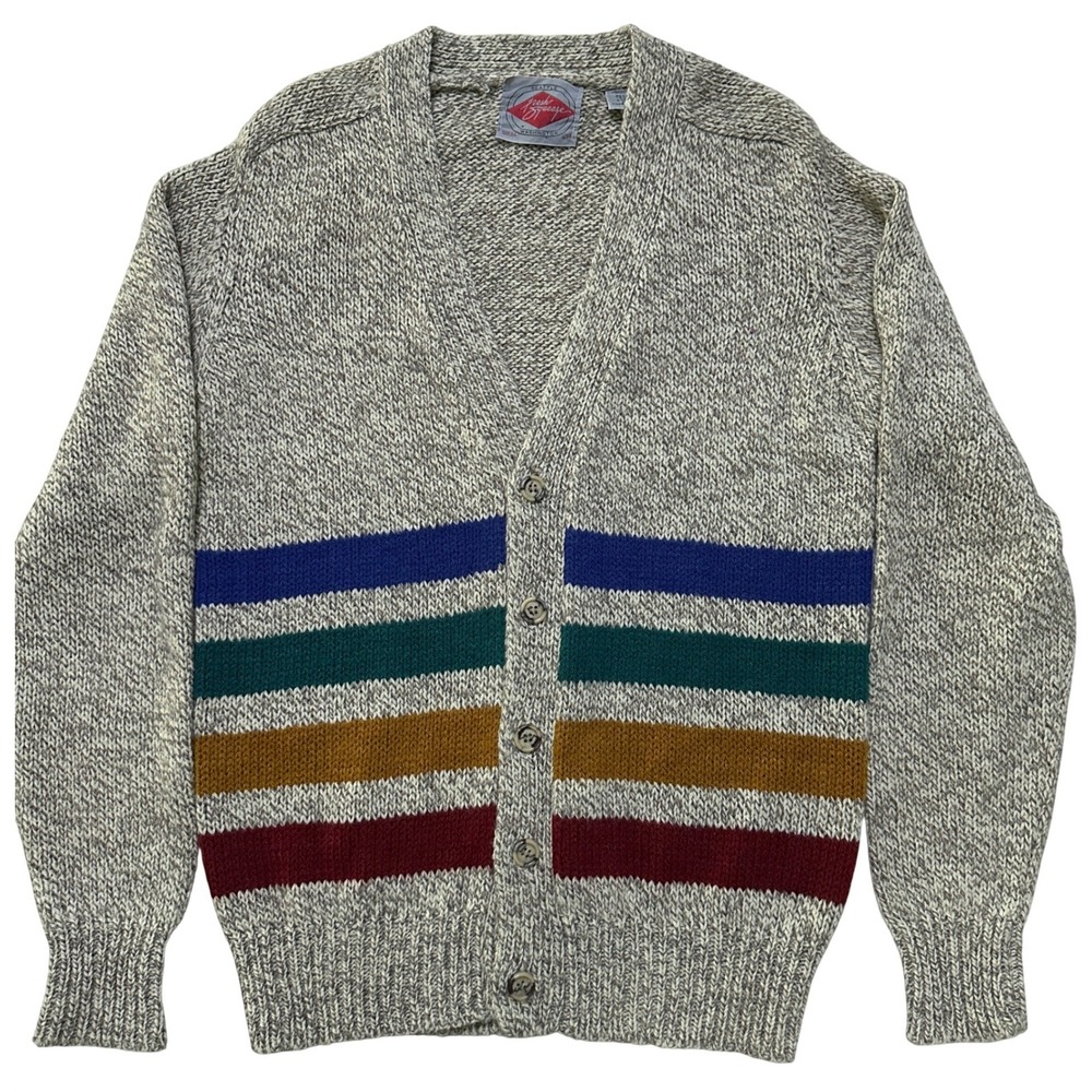 Fresh Squeeze Vintage Seattle Knit Cardigan Sweater L Striped Rainbow Wool Blend